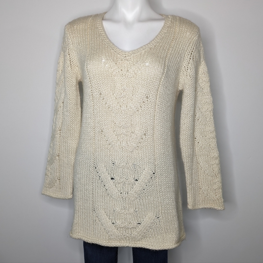 J Jill cream rolled hem v neck wool blend sweater S